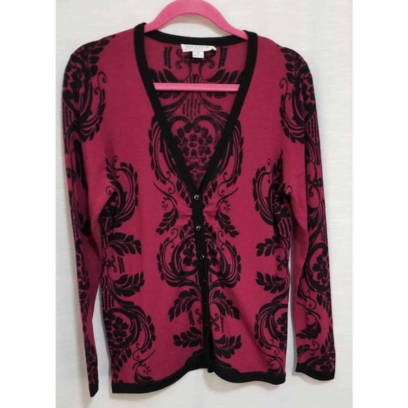 Pendleton Sweaters - Gorgeous Pendleton Ladies Raspberry And Black Merino Wool Cardigan Petite M